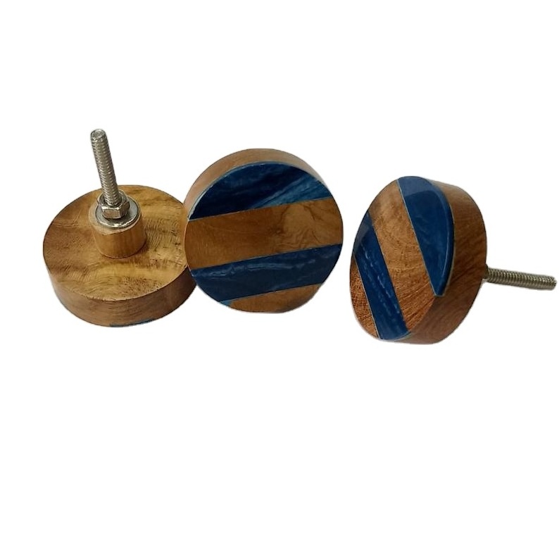 Wood Door Knob With Resin Inlay Cupboard Knobs Drawer Pull Handles