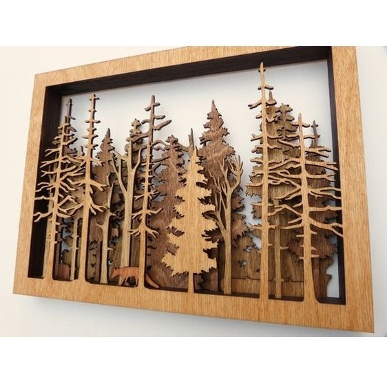 Premium Quality MDF Laser Cutting Multi Layer Table Decor High Quality Natural Finished Winter House with Tree Bird for Home