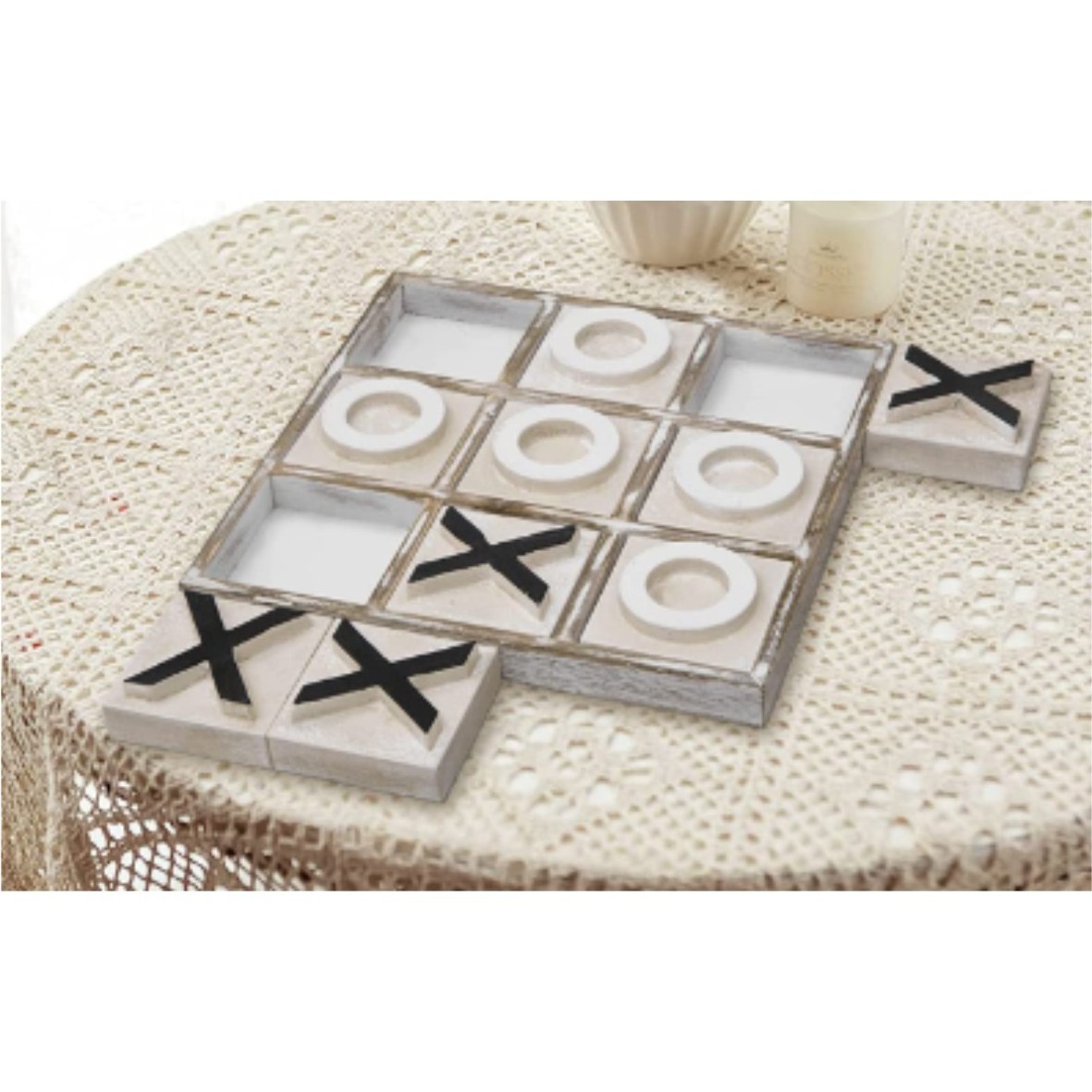 Newest Design Tic Tac Toe Game Set in Black & White Powder Coated With Engraving Handcrafted Wooden Tic Tac Toe Travel Friendly