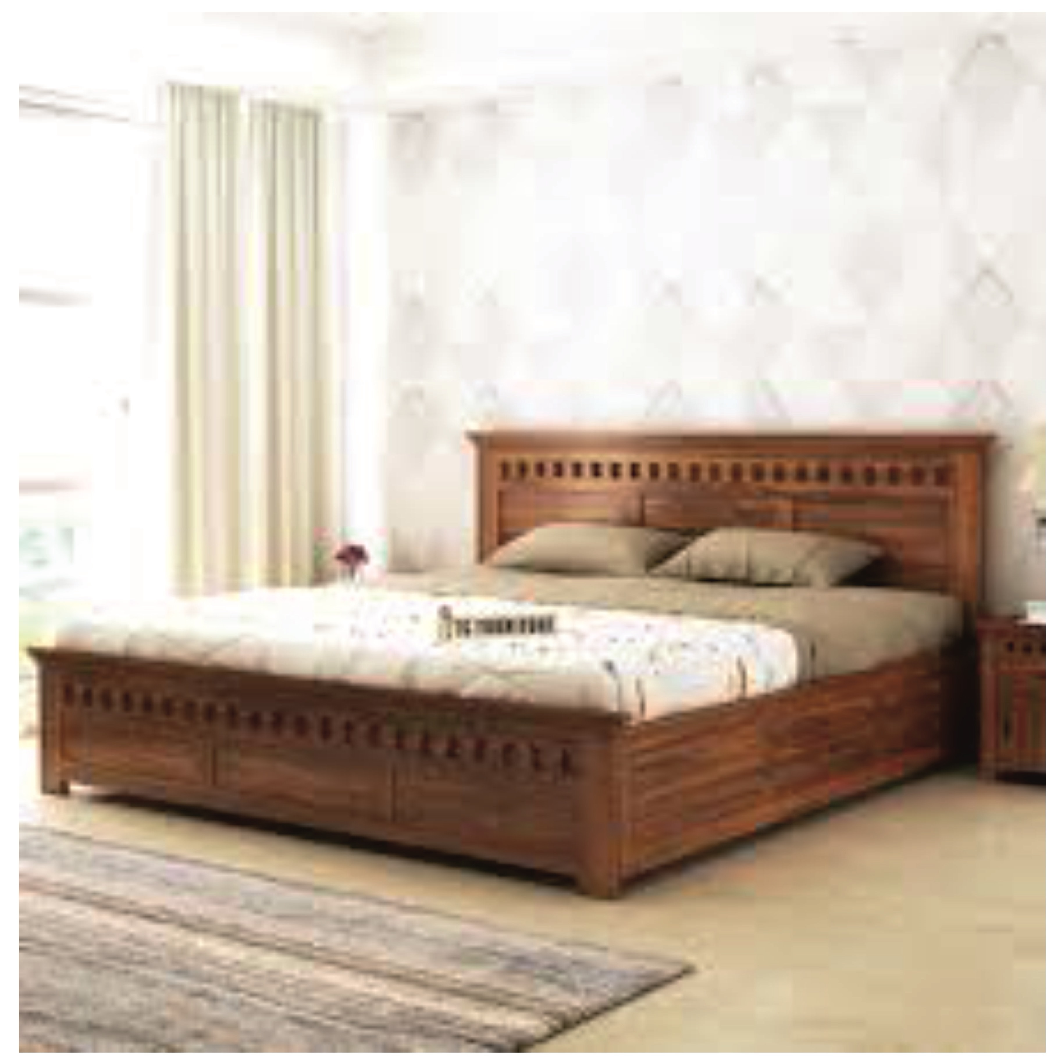 Luxury Bed Frame with bed side table Handmade Nordic Style Walnut Finished Wooden Beds with Storage Box home furniture