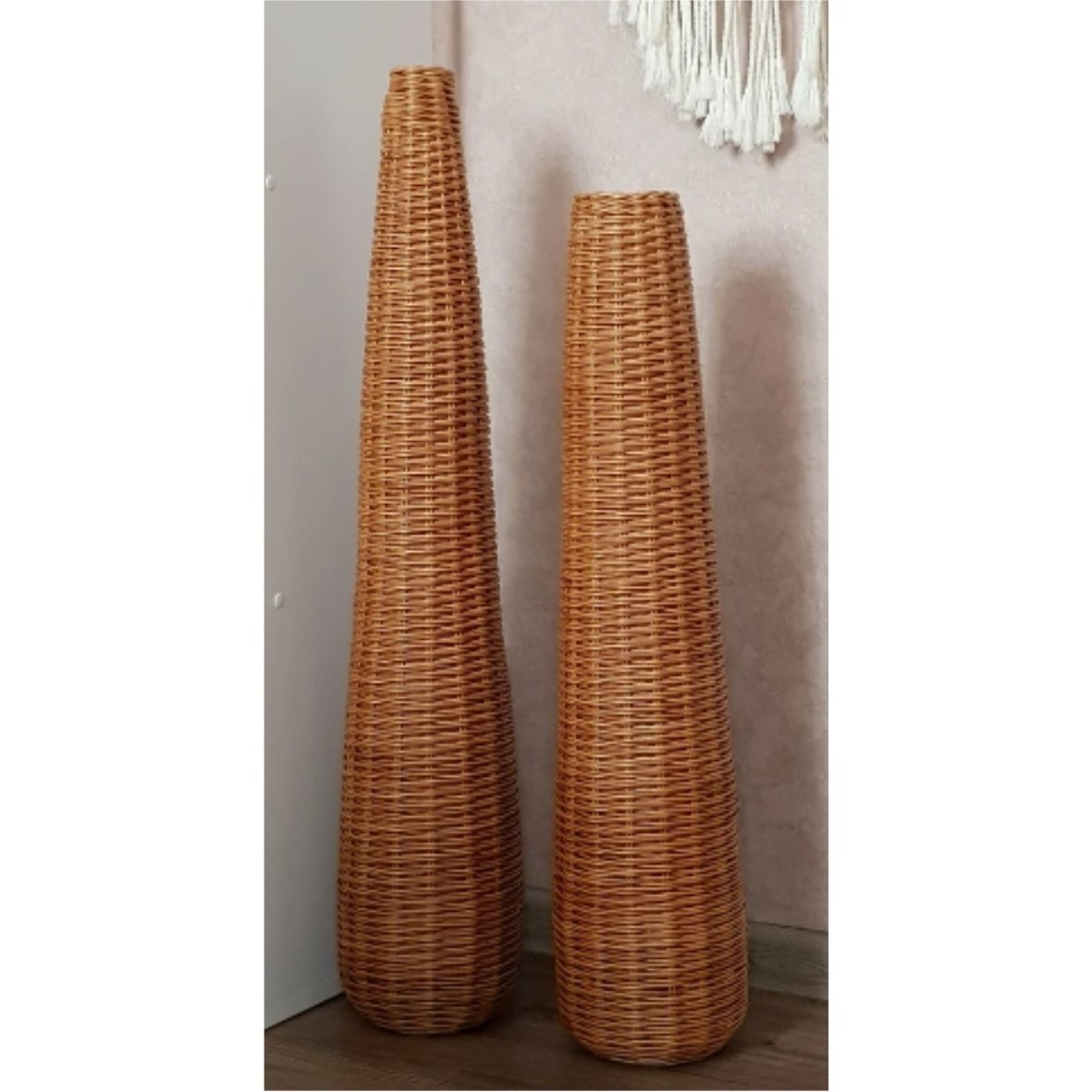 New Arrival Decent Long Flower Vase High Quality Rattan Room Vase Hand woven wicker vase for garden home decor gift for party