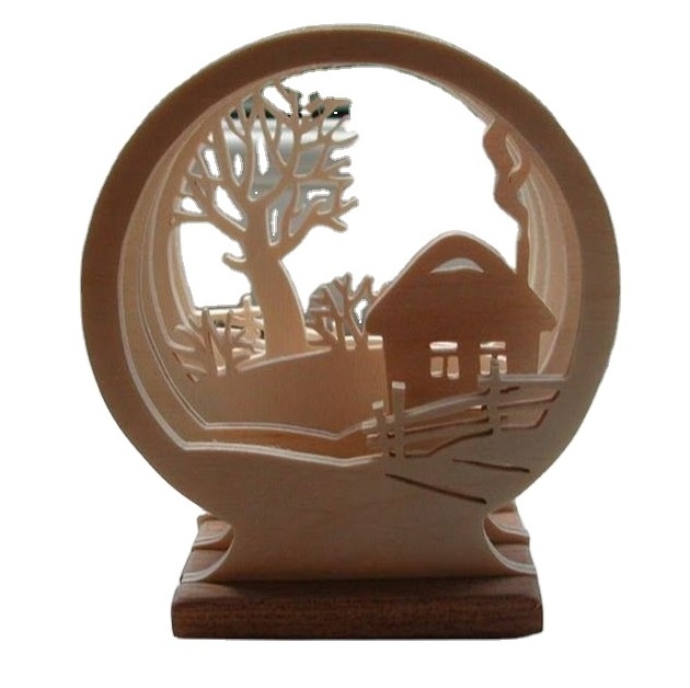 Premium Quality MDF Laser Cutting Multi Layer Table Decor High Quality Natural Finished Winter House with Tree Bird for Home