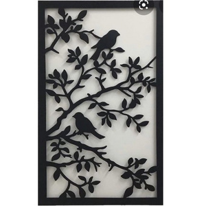 Laser Cutting MDF Jungle theme Wall Art hanging Decorative Black Wall Art with Tree and Birds For Business Gift Home Decor