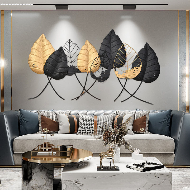 Top 3D Luxury Metal Wall Art Gold And Black Leaves Wall Mounted Metal Wall Sculptures Hanging Perfect For Living Room Bedroom