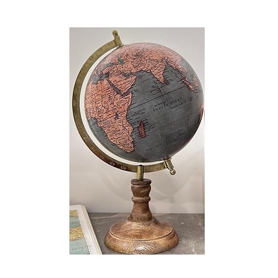 Khaki Earth Ball Globe with Golden Stand For Office Decor