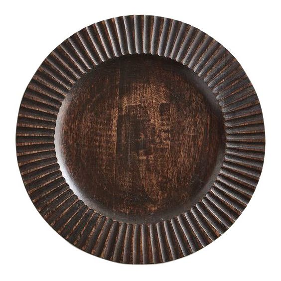 Luxury Acacia Wood Serving Charger Plates Black wash Dinnerware Round Thanksgiving Centerpiece Tableware Dining Charger Plates