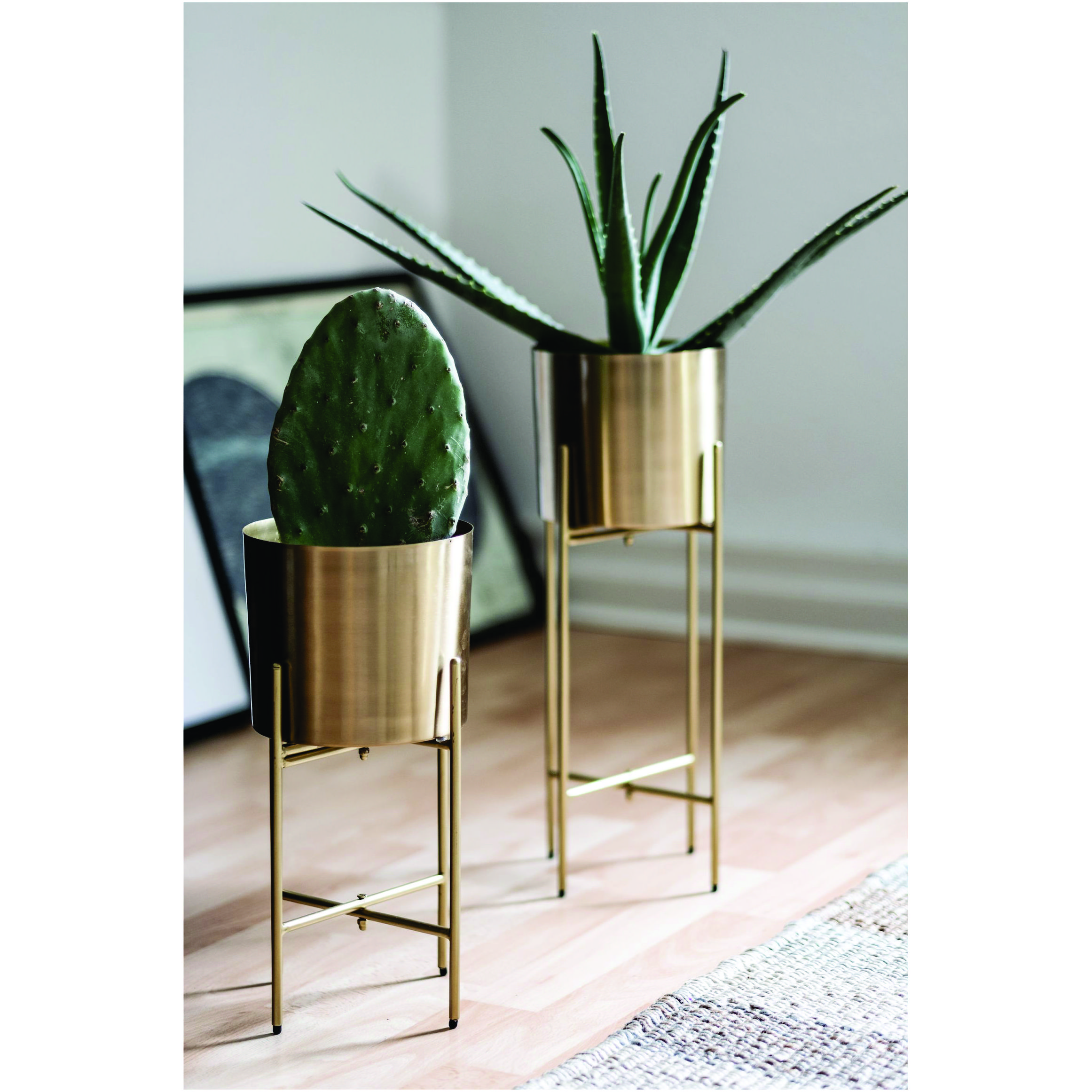 Latest Design Decent Metal Planter Golden Glossy Powder Coated Big Planters With Stand coated black indoor outdoor garden decor