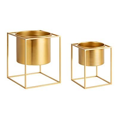 Latest Design Decent Metal Planter Golden Glossy Powder Coated Big Planters With Stand coated black indoor outdoor garden decor