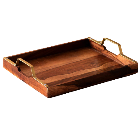 Latest Design High Quality Mango Wood Serving Tray with laser Cutting Modern Standard Size Wooden Tray For Tableware Kitchenware