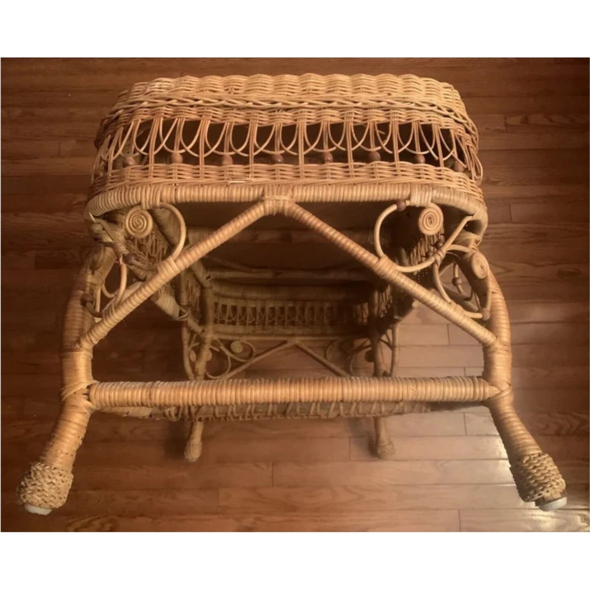 Modern Rectangular Rattan Center Table Handcrafted 2 tier Wicker Coffee Table with Elegant Design Bamboo Base Furniture