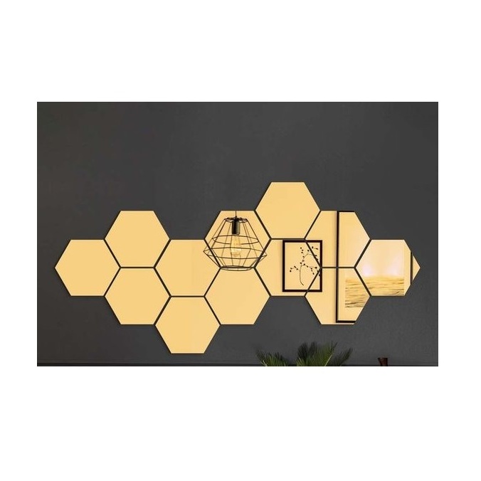 Hexagon Shape Luxury Golden Mirror Acrylic Wall Art for Decoration High Quality Handcrafted Golden Acrylic Wall Art For Decor