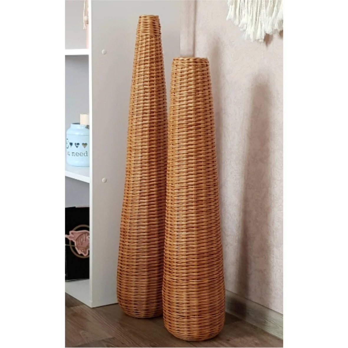 New Arrival Decent Long Flower Vase High Quality Rattan Room Vase Hand woven wicker vase for garden home decor gift for party