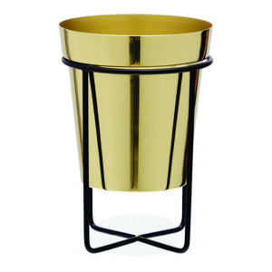 Latest Design Decent Metal Planter Golden Glossy Powder Coated Big Planters With Stand coated black indoor outdoor garden decor