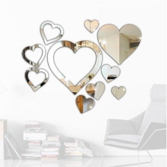 Home Decor Luxury Acrylic Wall Stickers 3mm Acrylic Sheet Best Gift Item Heart Shape Wall Art Silver Mirror Art for Wall Decor