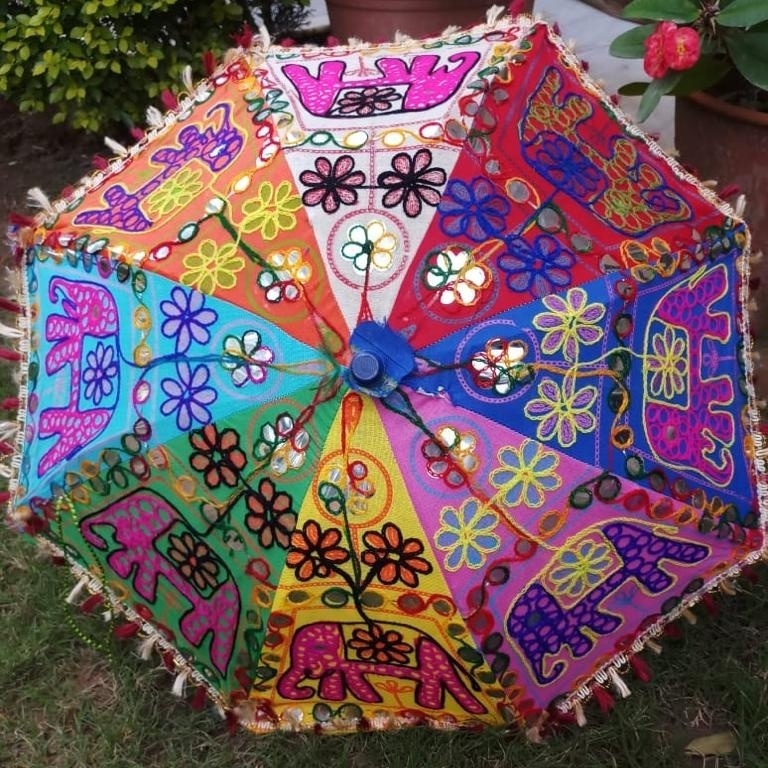 Indian Wedding Mirror Work And Embroidery Umbrella Handmade Decorations Parasols Cotton Umbrellas For Wedding