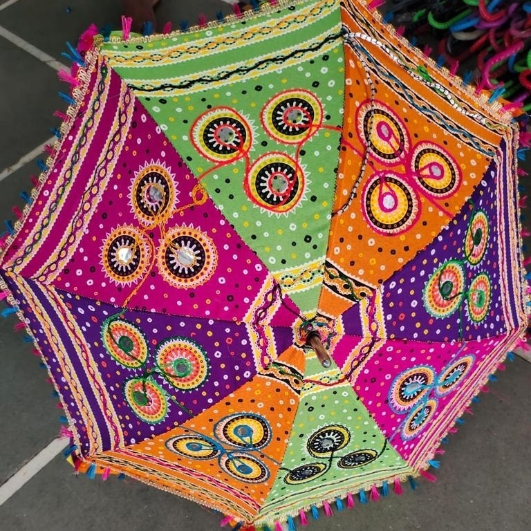 Indian Wedding Mirror Work And Embroidery Umbrella Handmade Decorations Parasols Cotton Umbrellas For Wedding