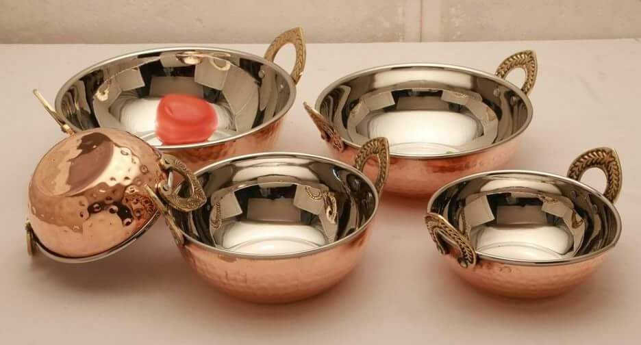 Latest Customized Indian Copper Thali Copper Hammered Design Plate Dinner Set Of Six Pieces Hand Made Thali