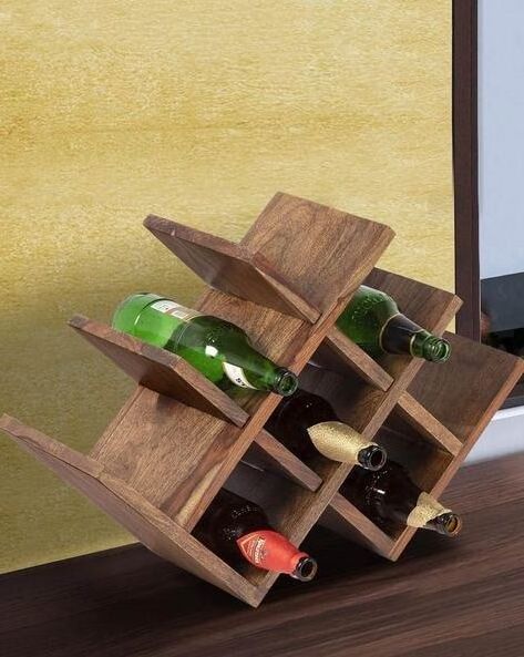 6 Bottle Mango wood Wine Racks Countertop Cabinet Wine Holder wood bottle display stand curved acacia wood for customized size