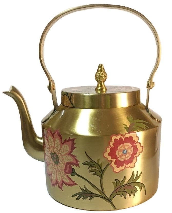 Eco friendly kettle hand painted brass water pitcher flower design 100%pure brass tea Kettle For Serving the Tea New Look