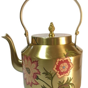 Eco friendly kettle hand painted brass water pitcher flower design 100%pure brass tea Kettle For Serving the Tea New Look