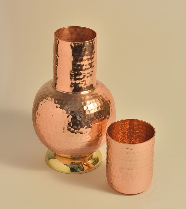 Latest Design Copper Bedside Water Carafe with Tumbler Ayurvedic Copper Carafe Leak Proof Copper Water With Tumbler