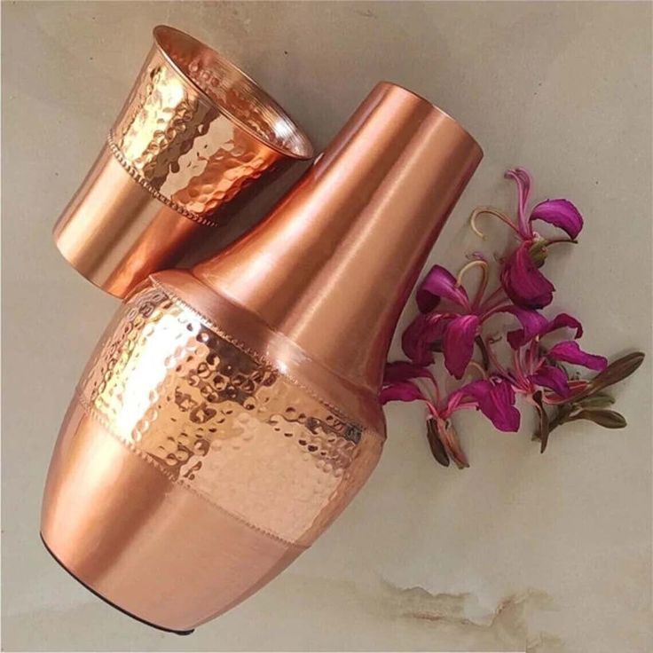 Latest Design Copper Bedside Water Carafe with Tumbler Ayurvedic Copper Carafe Leak Proof Copper Water With Tumbler