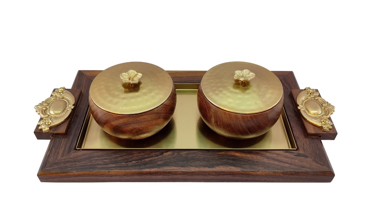 Acacia Wooden Bowls With Lid Tableware With Metal Handle Nuts Fruits Food Container Serving Bowls With Lid Decorative Round Bowl