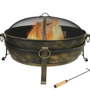 Large Bonfire Wood Burning Patio & Backyard Firepit for Outside with Round Spark Screen Fireplace Poker Metal Firepit