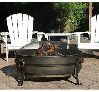 Large Bonfire Wood Burning Patio & Backyard Firepit for Outside with Round Spark Screen Fireplace Poker Metal Firepit