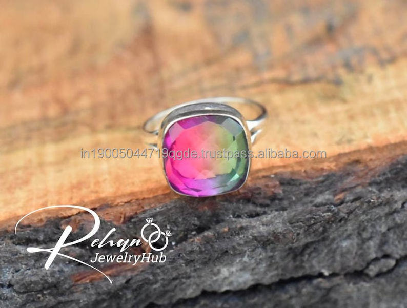 Fashion 925 Sterling Silver Jewelry Luxury Cushion Natural Watermelon Tourmaline Gemstone Ring For Men And Women From Supplier