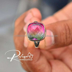 Fashion 925 Sterling Silver Jewelry Luxury Cushion Natural Watermelon Tourmaline Gemstone Ring For Men And Women From Supplier