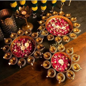 Handicraft URLI Set Of 3 Metal Decorative Beautiful Handcrafted Bowl for Floating Flowers and Tea Light Candles