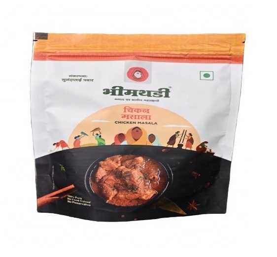 Butter Chicken Masala 100-gram packet zipper pouch packing available in stock in customized packing of 100gm.