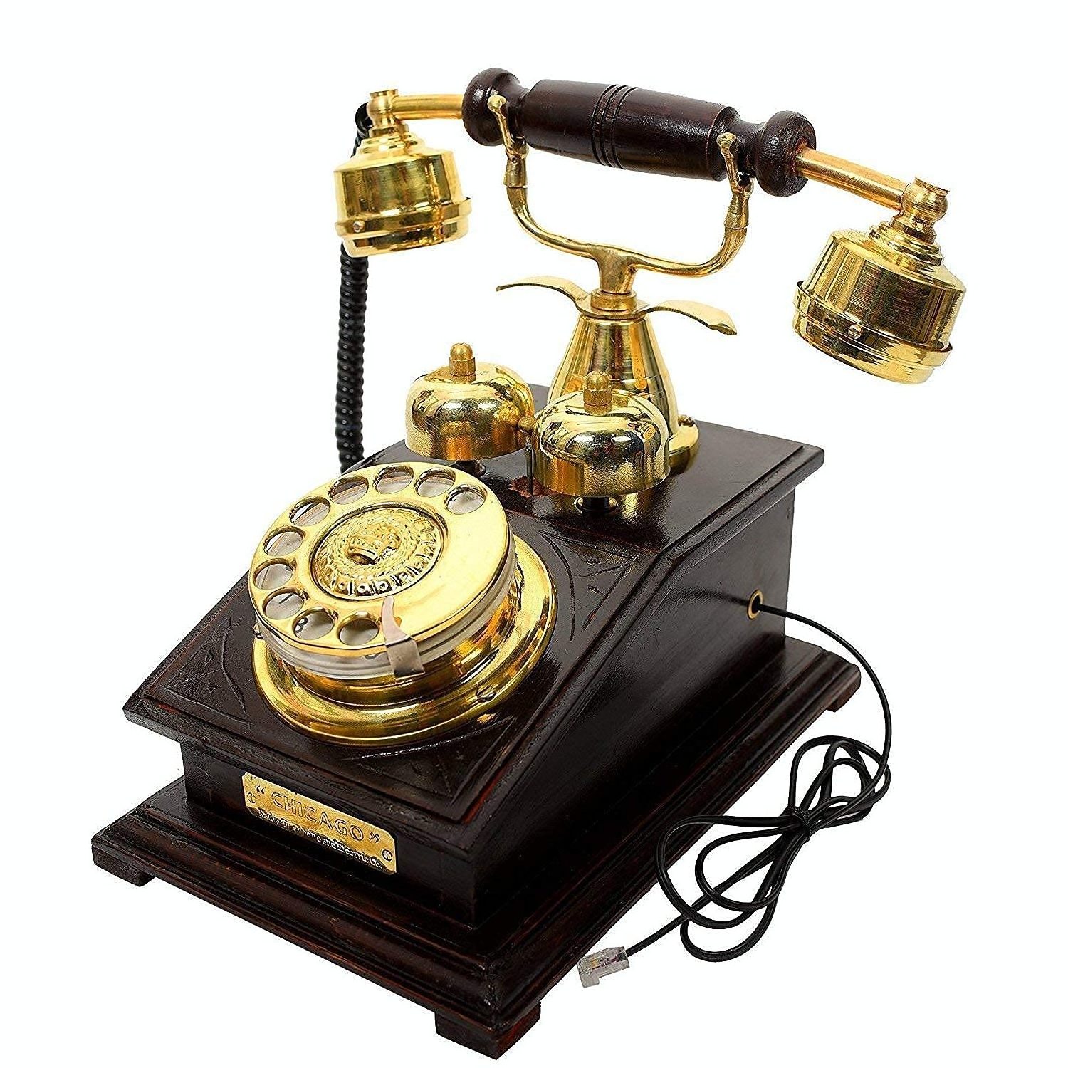 wooden Vintage Collection Black Brass Antique Antique Wooden Landline Working Telephone (Brown)