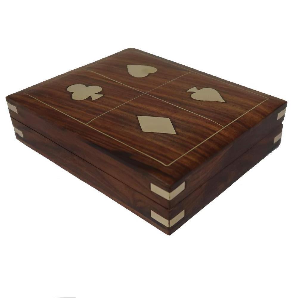 Playing Cards in Handmade Wooden Storage Box Case Holder in Antique Design Anniversary Birthday Gifts