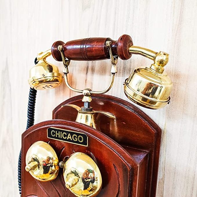 Antique Style Wood Made Handmade Royal King Telephone Wall Hanging Collectible Home and office brass telephone Decorative item