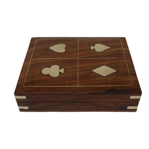 Playing Cards in Handmade Wooden Storage Box Case Holder in Antique Design Anniversary Birthday Gifts