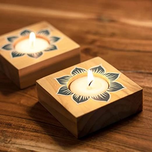 wooden Pine Wood Tea Light Holder Set of 2 Candle Light Holder Home Decorative Celebrations  Wooden Crafts use for gifting