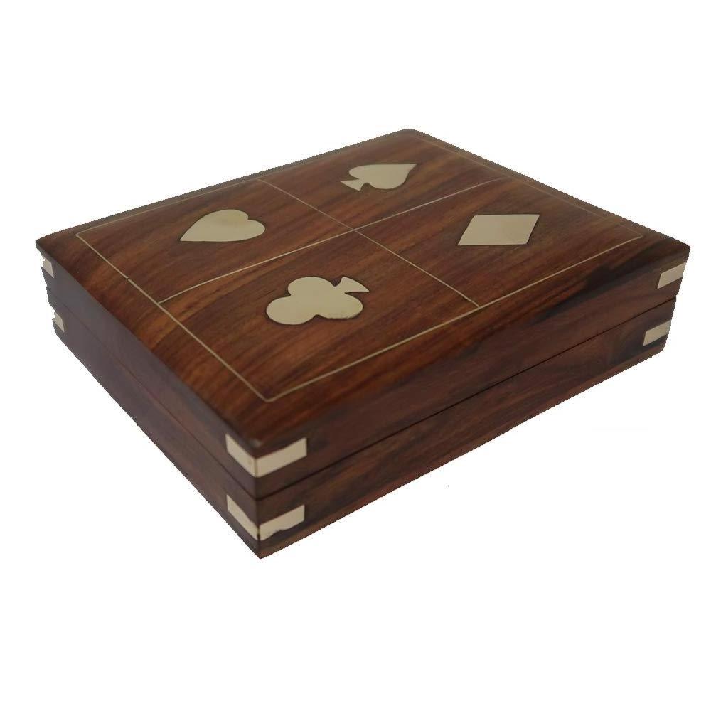 Playing Cards in Handmade Wooden Storage Box Case Holder in Antique Design Anniversary Birthday Gifts