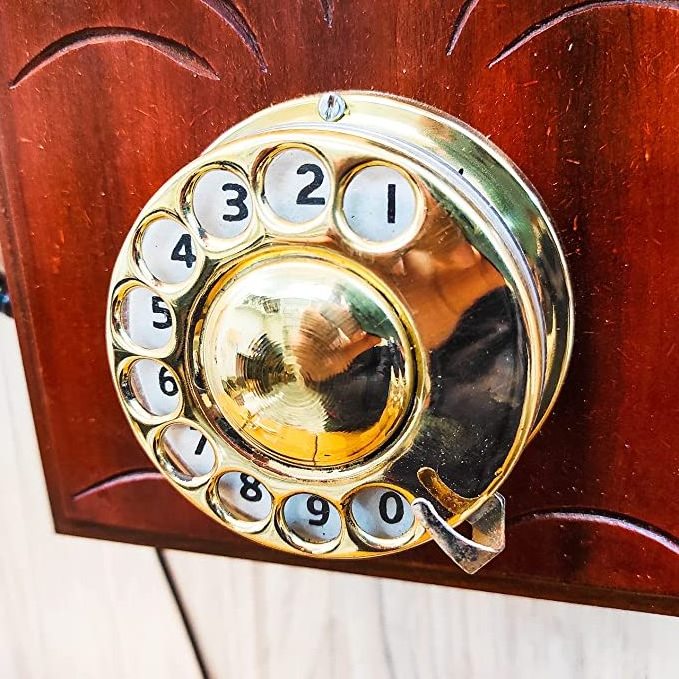 Antique Style Wood Made Handmade Royal King Telephone Wall Hanging Collectible Home and office brass telephone Decorative item