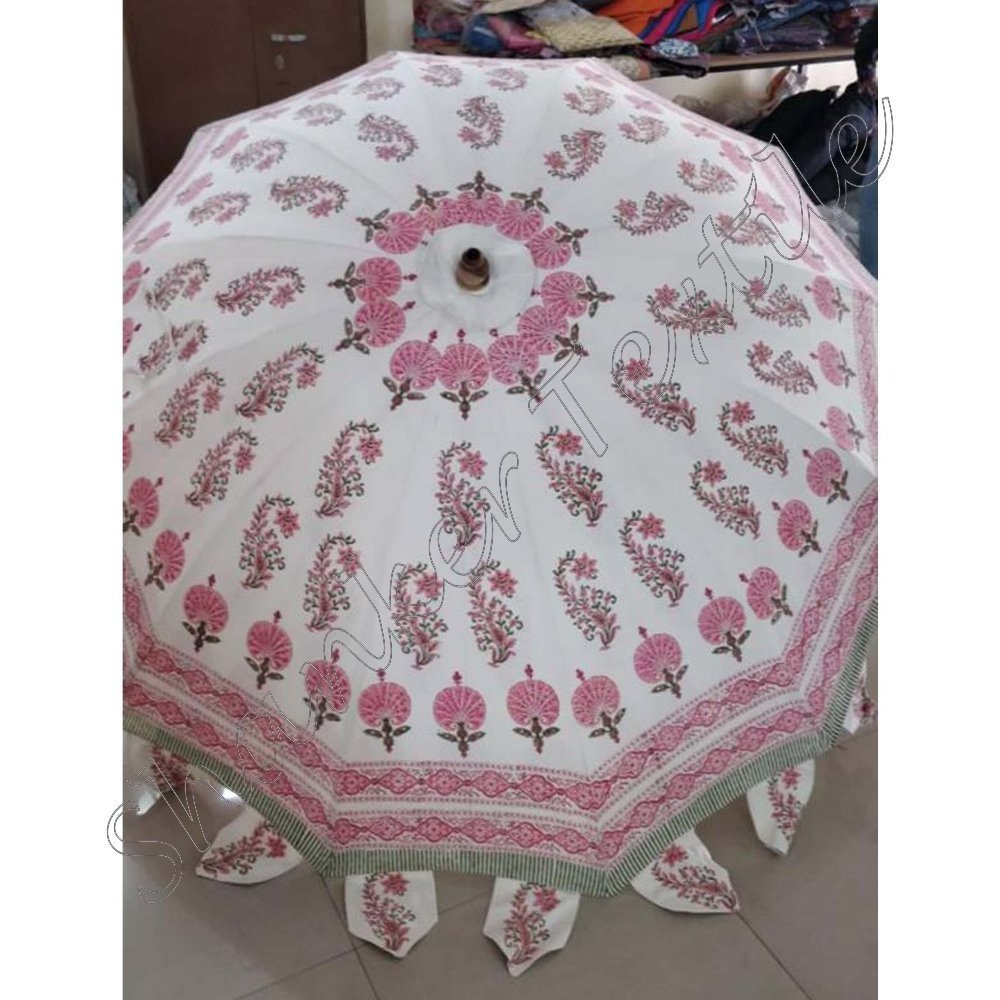 Indian Handmade Umbrella Sun Protection Block Print Parasol Umbrella