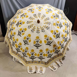 Indian Handmade Umbrella Sun Protection Block Print Parasol Umbrella