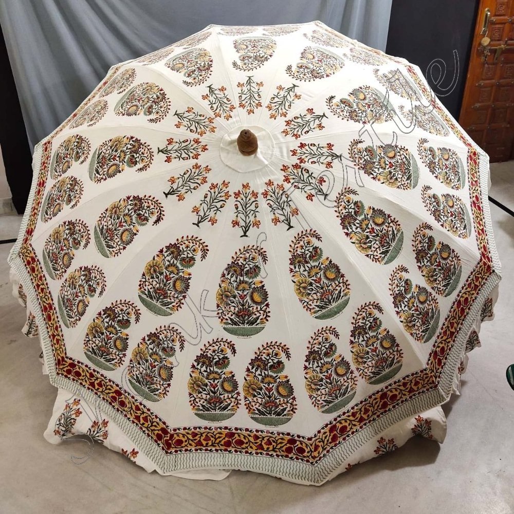 Decorative Sun Block Print Garden Umbrella /Luxury Beach Umbrella Ethnic Handmade Indian Garden Umbrella Large Decorative Garden