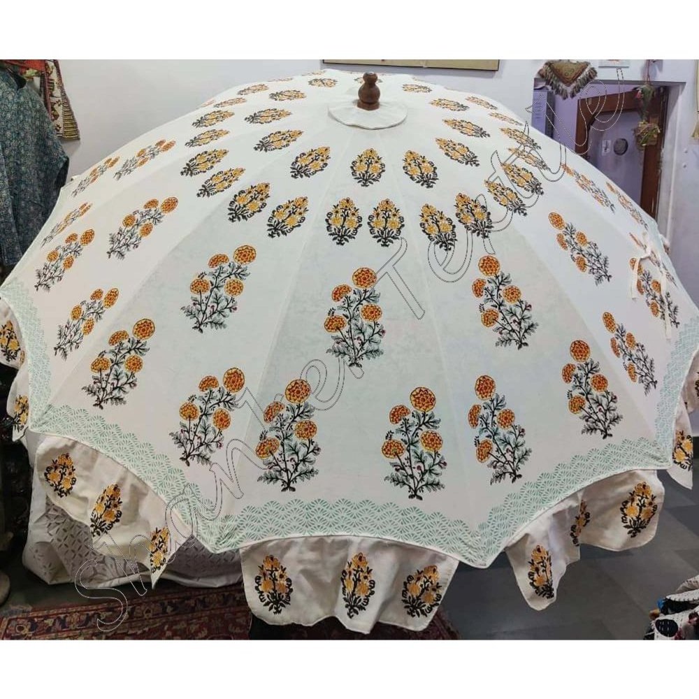 Decorative Sun Block Print Garden Umbrella /Luxury Beach Umbrella Ethnic Handmade Indian Garden Umbrella Large Decorative Garden