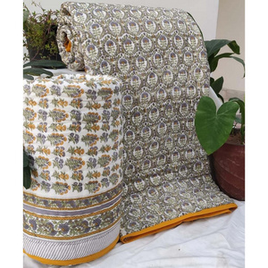 Indian Cotton Floral Print Queen Coverlet Jaipuri Decor Rajai Bedspread Blanket Ethnic Bed Spread Home Decor Throw Bed Blanket