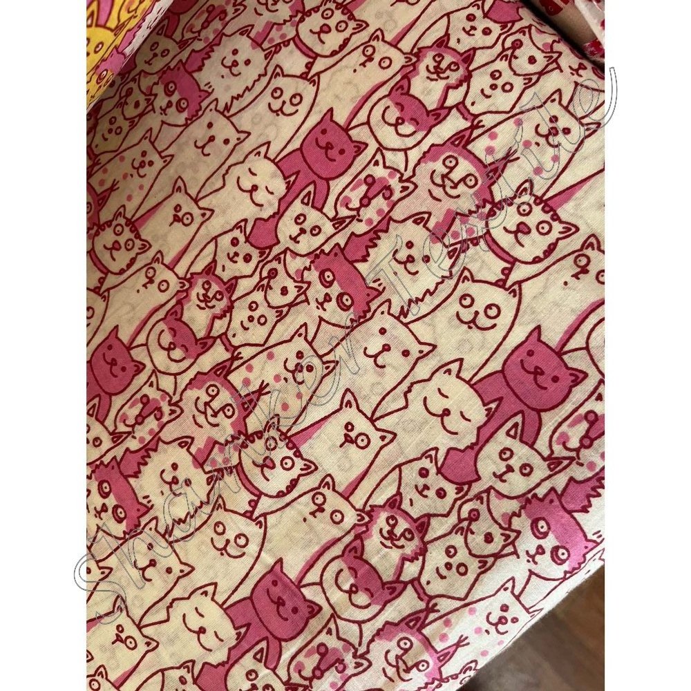 Indian hand Block Printed Fabric Cotton Cambric fabric Natural Cat Print Kimono Rob Fabric