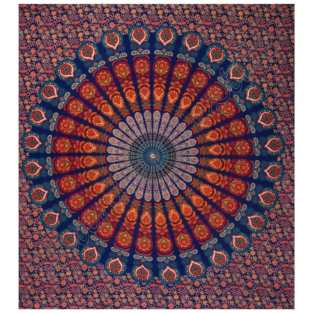 Gold Supplier Indian Cotton Fabric Mandala Tapestry Wholesale Wall Hanging Indian Hippie Dorm Tapestries Bedspread Ethnic Decor