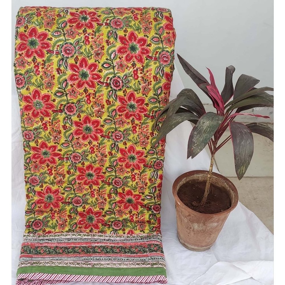 Indian Cotton Floral Print Queen Coverlet Jaipuri Decor Rajai Bedspread Blanket Ethnic Bed Spread Home Decor Throw Bed Blanket