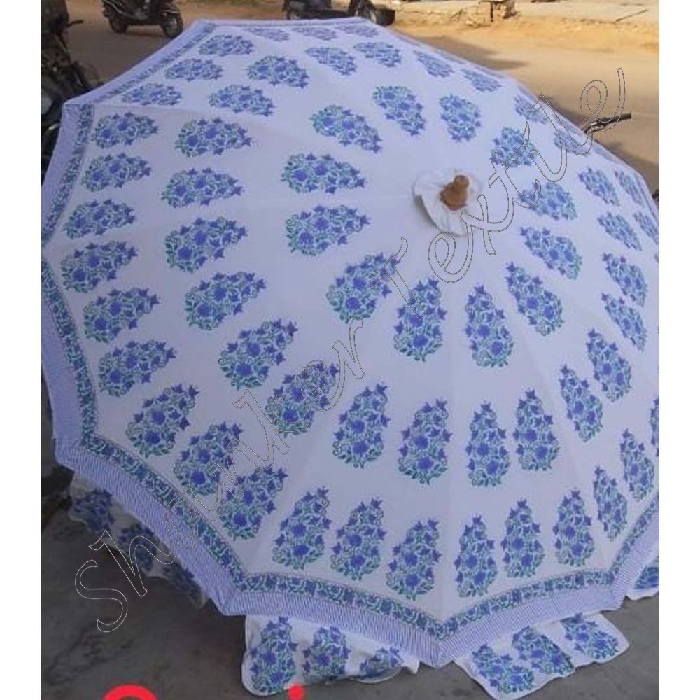 Indian Garden Decorative Large Umbrella Sun Shade Cotton Outdoor Parasol Designer Block Print Cotton Umbrella