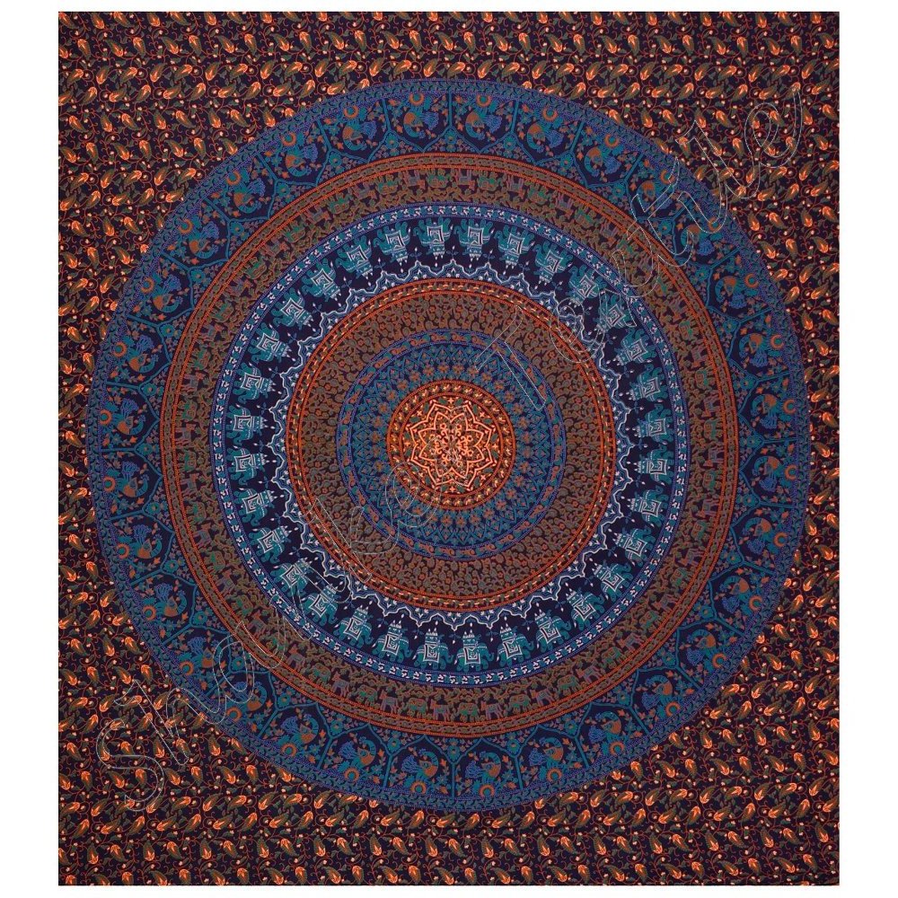 Gold Supplier Indian Cotton Fabric Mandala Tapestry Wholesale Wall Hanging Indian Hippie Dorm Tapestries Bedspread Ethnic Decor